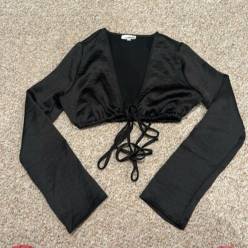the NOW Tie Front Satin Crop Top